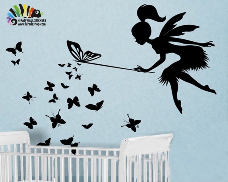 استیکر اتاق کودک فرشته عصا پروانه کد h056