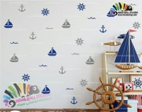 استیکر دیواری اتاق کودک قایق و سکان و لنگر Boat & Rudder & Anchor Wallstickers کد h724