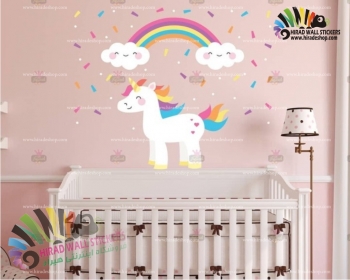 استیکر اتاق کودک اسب تک شاخ یونیکورن و رنگین کمان  unicorn & rainbow wallstickersکدh770