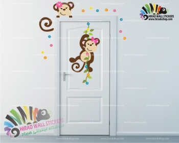 استیکر رو دری میمون دخترونه ، door wall stickers کد h882