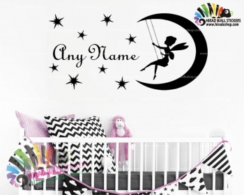 استیکر و برچسب دیواری اتاق کودک ماه و ستاره و فرشته با اسم دلخواه کد h1590