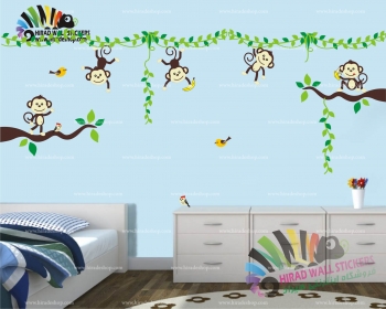 استیکر اتاق کودک شاخه و برگ و میمون ها Branches and Monkeys Wallstickers کد h1446