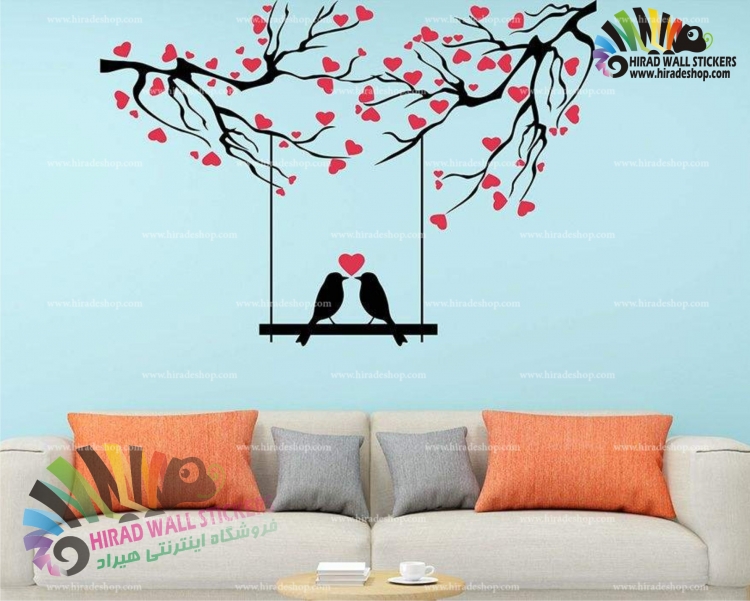 استیکر دیواری درخت و شاخه قلب و پرنده ها Branches and Birds Wallstickers کد h1231