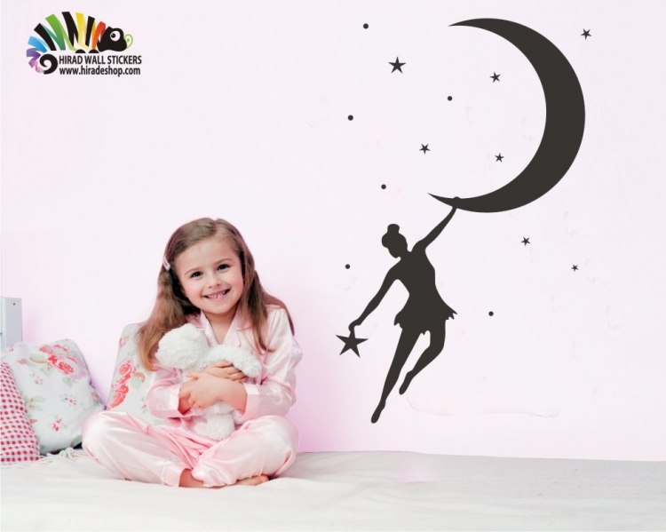 استیکر دختر آویزان از ماه girl,moon wallstickerکد h067