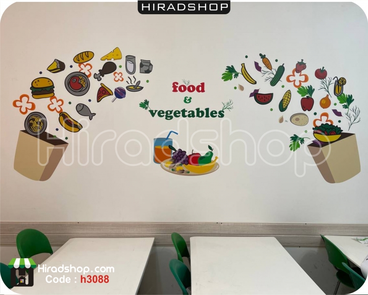 استیکر و برچسب دیواری کودک،آموزشگاه انگلیسی پاکت سبزیجات vegetables کد h3088