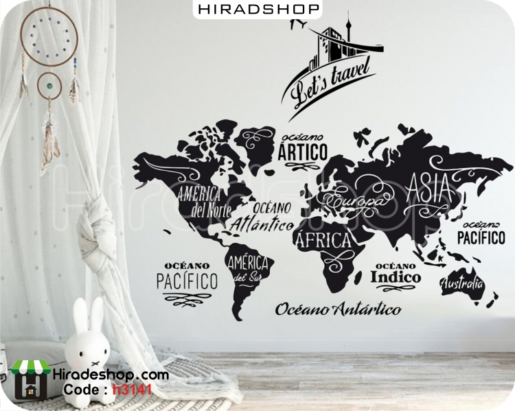 استیکر آژانس هواپیمایی نقشه جهان World Map Wallstickers کد h3141