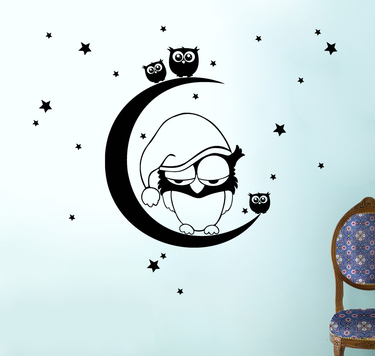 استیکر اتاق کودک جغد در ماه owl,moon wallstickers کد h059