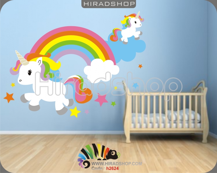 استیکر و برچسب دیواری اتاق کودک  اسب تک شاخ یونی کرن Unicorn wallstickersکد h2624