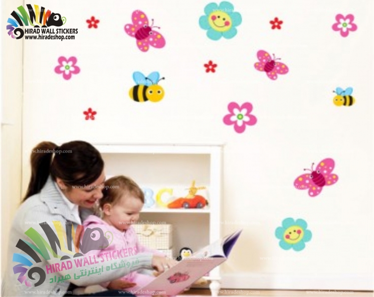 استیکر اتاق کودک پروانه و زنبور و گلchild room ,butterflr,bee,flower کد h1516