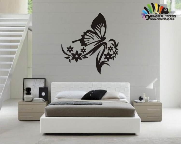 استیکر پروانه روی شاخه گل کد h436 استیکر پروانه روی شاخه گل کد h436