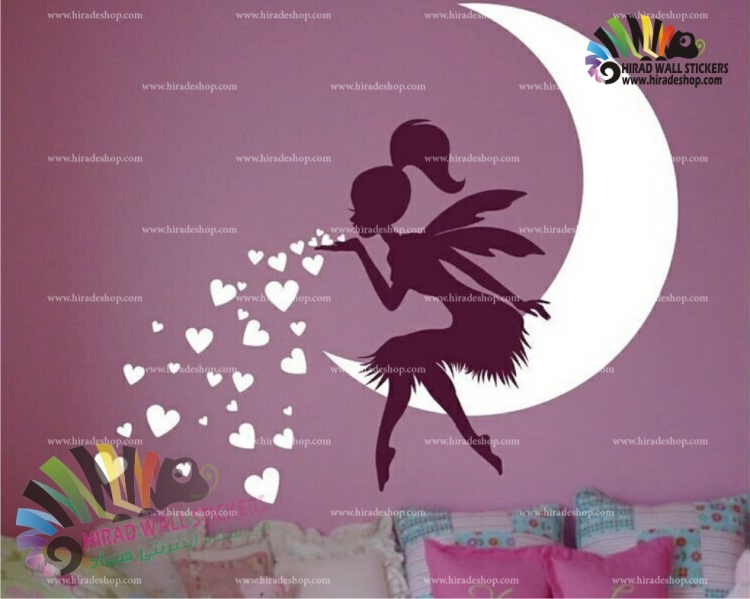 استیکر دیواری اتاق کودک فرشته روی ماه Angel On The Moon Wallstickers کد h729