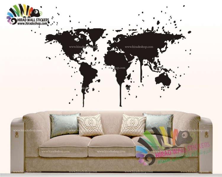 استیکر و برچسب دیواری آژانس هواپیمایی تصویر آبرنگی نقشه جهان World Map Watercolor Illustration Wallstickers کد h642