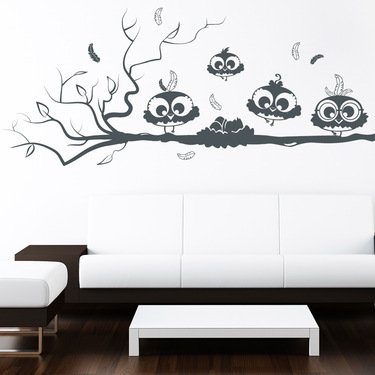 استیکر اتاق کودک جوجه جغدها روی شاخهowl wallstickers کد h091