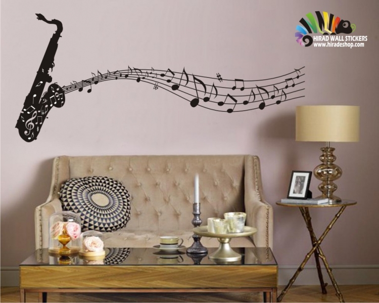 استیکر و برچسب دیواری ساکسیفون و نت کد h244  استیکر و برچسب دیواری ساکسیفون و نت کد h244