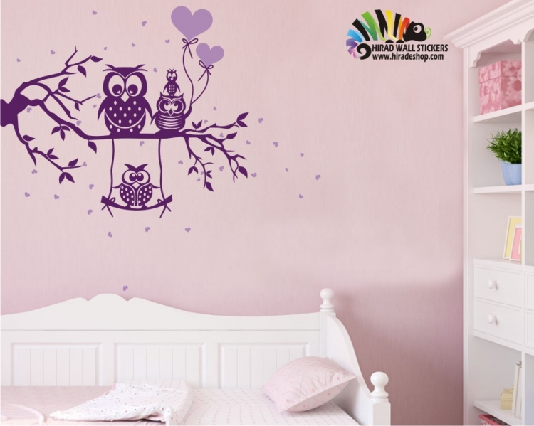 استیکر و برچسب دیواری شاخه و جغد و قلب کد h417