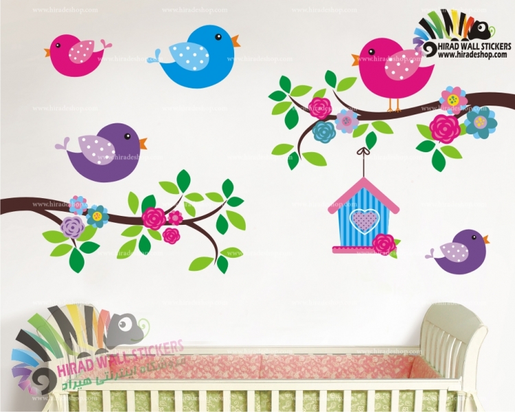 استیکر اتاق کودک درخت و گنجشک ها کد h857 استیکر اتاق کودک درخت و گنجشک ها کد h857