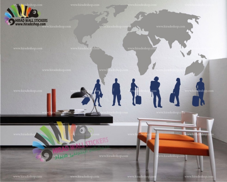 استیکر دیواری آژانس هواپیمایی نقشه جهان World Map Wallstickers کد h574