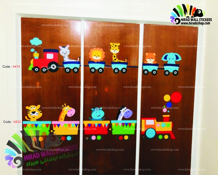 استیکر و برچسب دیواری قطار حیوانات animals train wall stickersکد h474