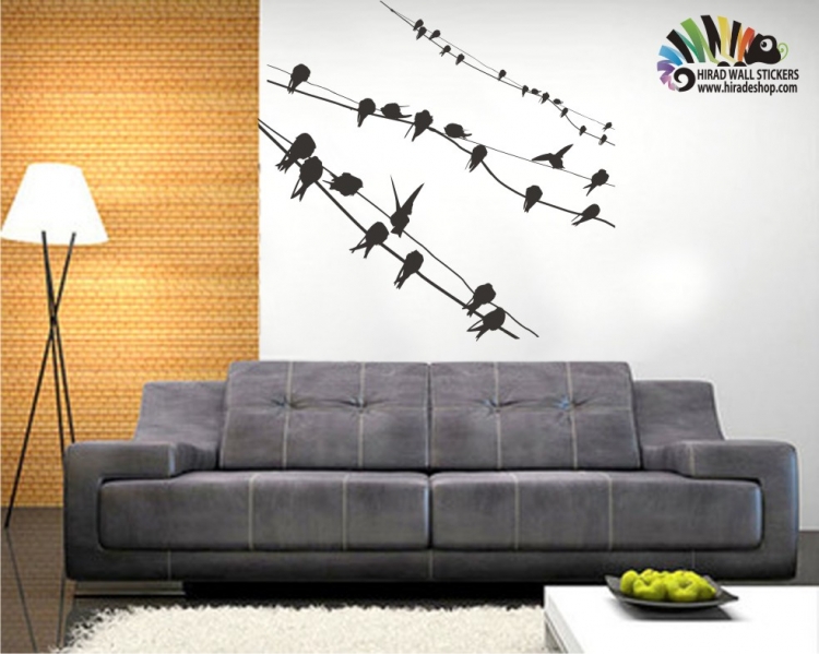 برچسب دیواری پرستوهای نشسته روی سیم کد h114 برچسب دیواری پرستوهای نشسته روی سیم کد h114