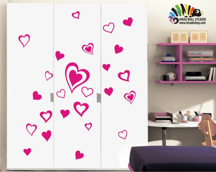 استیکر دیواری پک تکرار شونده و دخترانه قلب های تو در تو Nesting Hearts Wallstickers کد h191