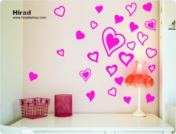 استیکر دیواری پک تکرار شونده و دخترانه قلب های تو در تو Nesting Hearts Wallstickers کد h191