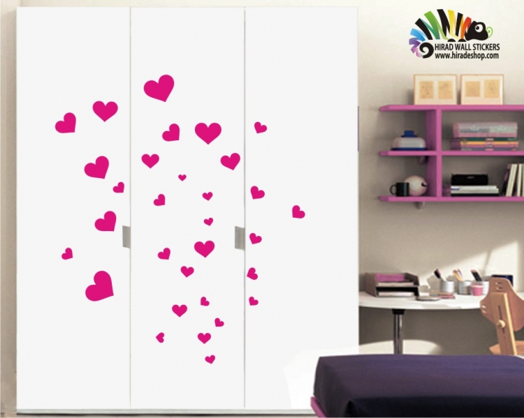 استیکر و برچسب دیواری دخترانه پک تکرار شونده قلب Love Wallstickers کد h055