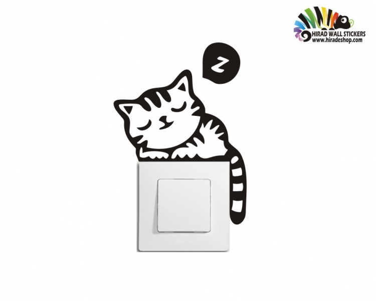 استیکر کلید و پریز گربه خوابیده cat wallstickersکدh2130