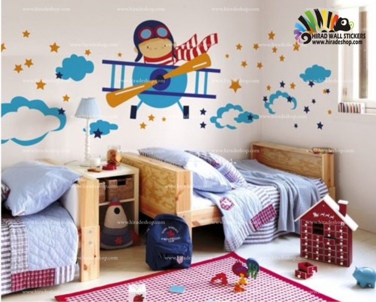 استیکر و برچسب دیواری اتاق کودک خلبان کوچولو کد h540 استیکر و برچسب دیواری اتاق کودک خلبان کوچولو کد h540