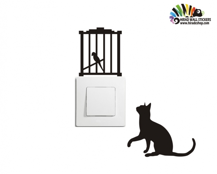 استیکر کلید و پریز گربه و قفس cat,cage wallstickersکد h2206