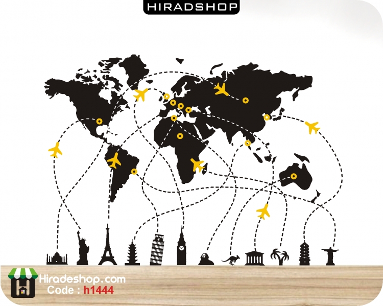 استیکر آژانس هواپیمایی نقشه جهان World Map Wallstickers کد h1444