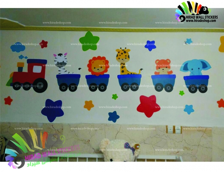 استیکر و برچسب دیواری قطار حیوانات animals train wall stickersکد h474