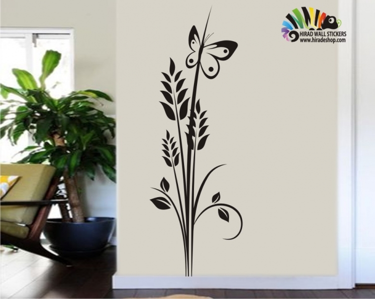 استیکر ستونی شاخه خوشه گندم و پروانهwheat ,butterfly wallstickers کد h064