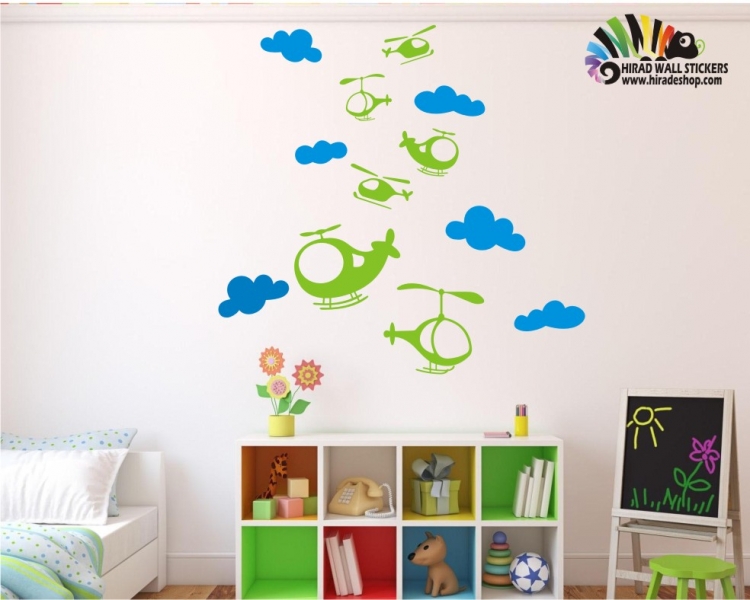 استیکر و برچسب دیواری اتاق کودک هلیکوپتر و ابر کد h130 استیکر و برچسب دیواری اتاق کودک هلیکوپتر و ابر کد h130