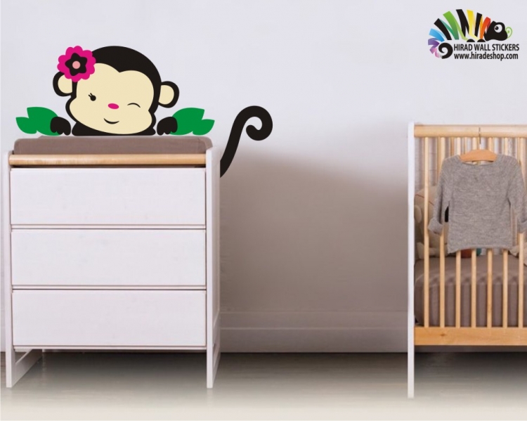 استیکر و برچسب دیواری اتاق کودک میمون بالا تختی ( دخترانه )girlish monkey wallstickers کد h099