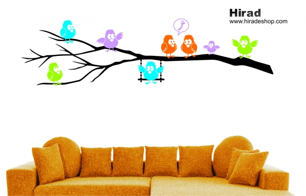 استیکر اتاق کودک شاخه و جوجه پرنده رنگیbranch and colorful birds wallstickers کد h012