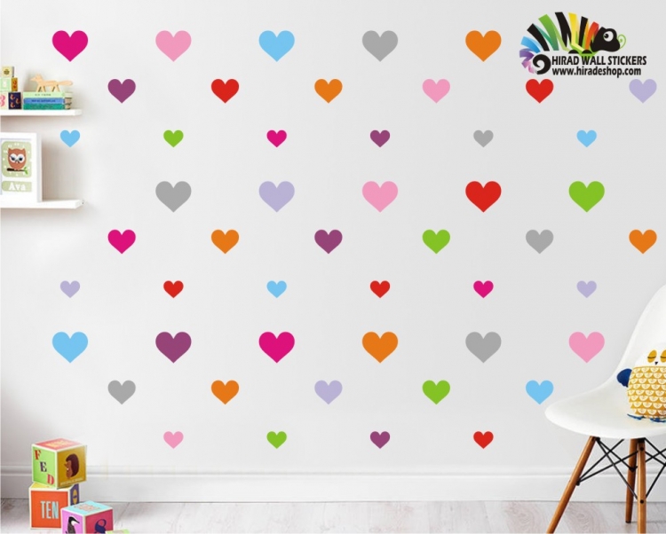 استیکر دیواری پک تکرار شونده اتاق کودک قلب Heart Repetitive Pack Wallstickers کد h443