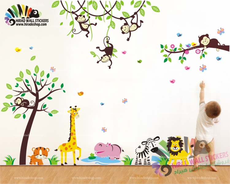 استیکر دیواری اتاق کودک جنگل حیوانات Animal Forest Wallstickers کد h706