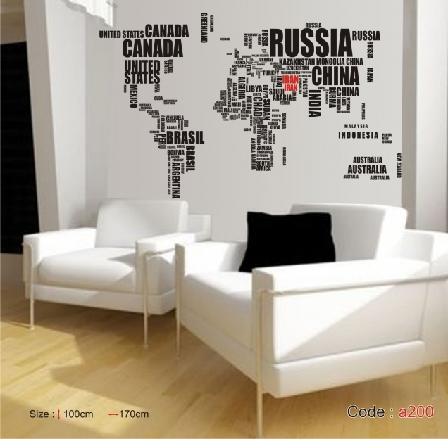 استیکر دیواری آژانس هواپیمایی نقشه جهان طرح نوشته World Map Wallstickers کد h176