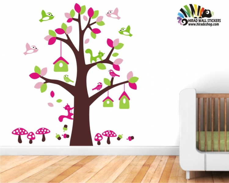 استیکر درخت و سنجاب و پرنده کد h434 استیکر درخت و سنجاب و پرنده کد h434