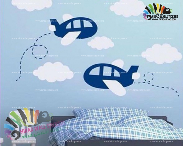 استیکر و برچسب دیواری اتاق کودک هواپیما و ابر کد h889 استیکر و برچسب دیواری اتاق کودک هواپیما و ابر کد h889