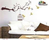  استیکر شاخه قفس و پرندهcage,birds,tree wallstickers کد h054