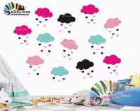 استیکر دیواری اتاق کودک باران قلب ابرها Clouds Heart Rain Wallstickers کد h1046