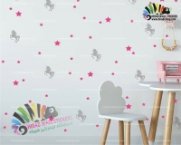 استیکر اتاق کودک پک تکرار شونده اسب تک شاخ یونیکورن و ستاره Unicorn and Star Wallstickers کد h1114