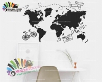 استیکر و برچسب دیواری آژانس هواپیمایی نقشه جهان World Map Wallstickers کد h1411