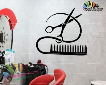 استیکر و برچسب دیواری آرایشگاه مردانه طرح شانه و قیچی Comb and Scissor Wallstickers کد h1192