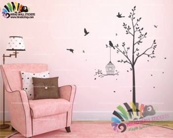 استیکر دیواری درخت و شاخه قفس و پرنده Cage and Bird Wallstickers کد h1182