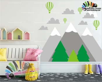 استیکر اتاق کودک کوه و ابر و بالون mountain wallsticker کد h1637