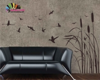 استیکر و برچسب دیواری نیزار،بامبو و پرنده reed wallsticker کد h002