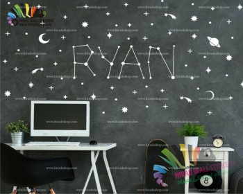 استیکر و برچسب دیواری اتاق کودک آسمان و ستاره‌ها و اسم دلخواه Sky and Stars Wallstickers کد h1206