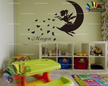 استیکر و برچسب دیواری اتاق کودک فرشته روی ماه اسم دلخواه Angel On The Moon Wallstickers کد h1306